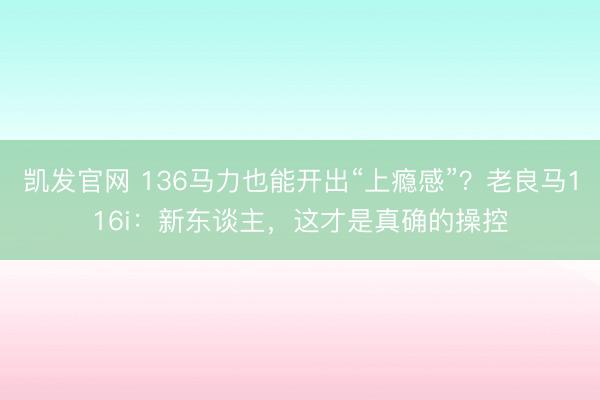 凯发官网 136马力也能开出“上瘾感”？老良马116i：新东谈主，这才是真确的操控