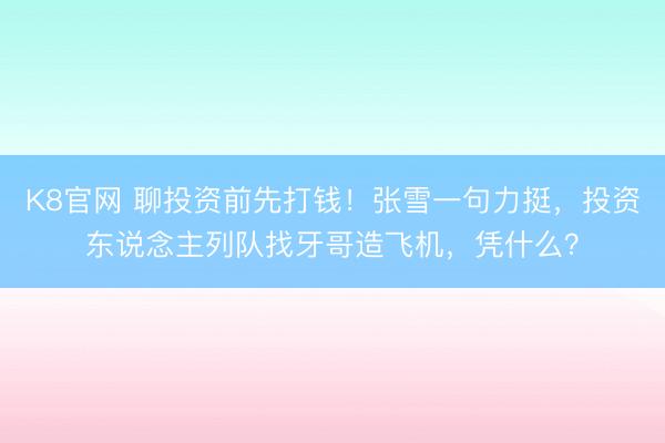 K8官网 聊投资前先打钱！张雪一句力挺，投资东说念主列队找牙哥造飞机，凭什么？